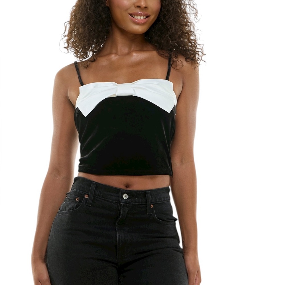 Alex & Sophia Juniors' Bow Accent Sleeveless Camisole Velvet Top NEW 1/2
